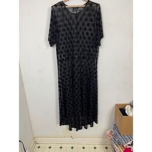 City Chic Black Polka Dot Sheer Mesh High Low Midi Dress Womens Large 20
